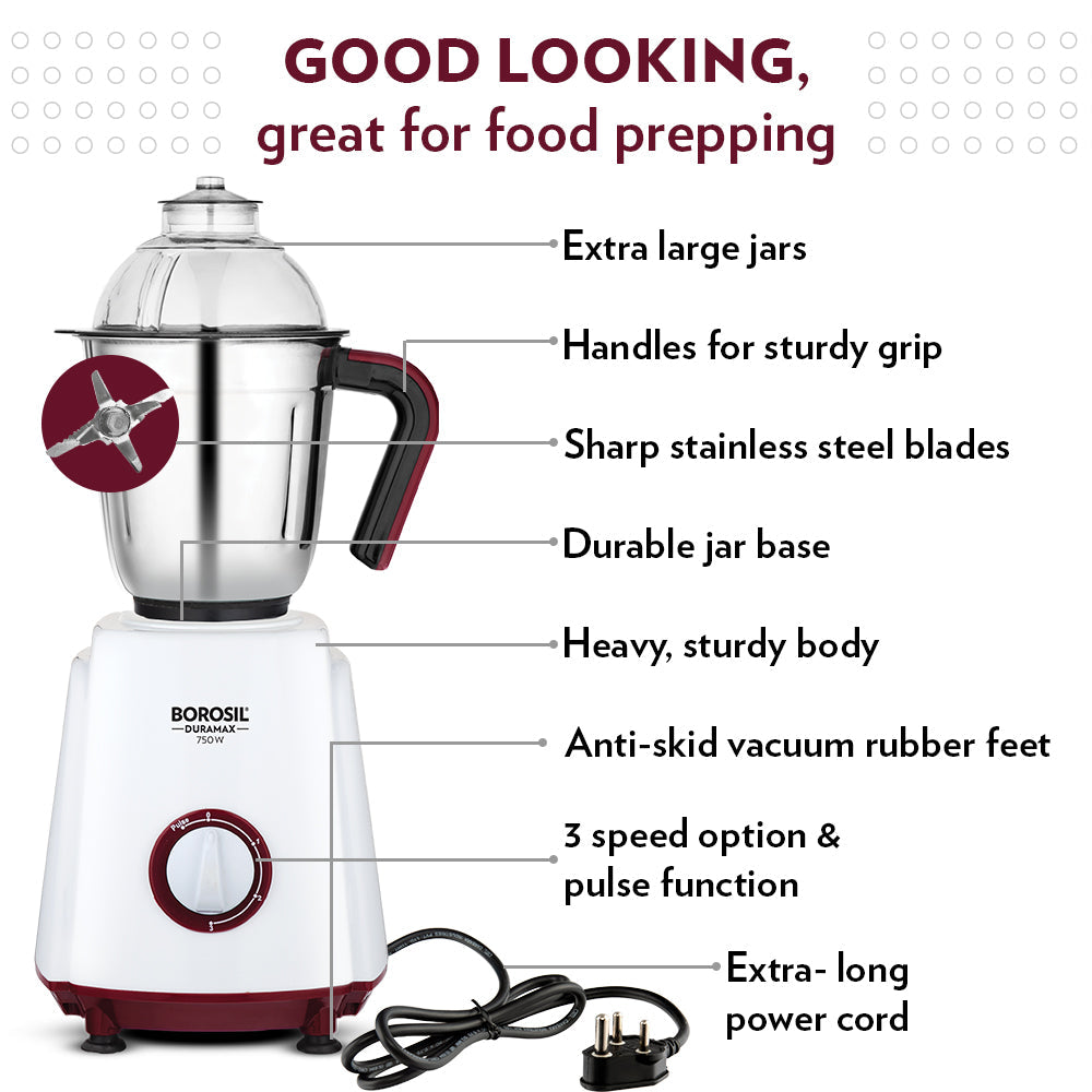Borosil Duramax 750w Mixer Grinder 3 Jar