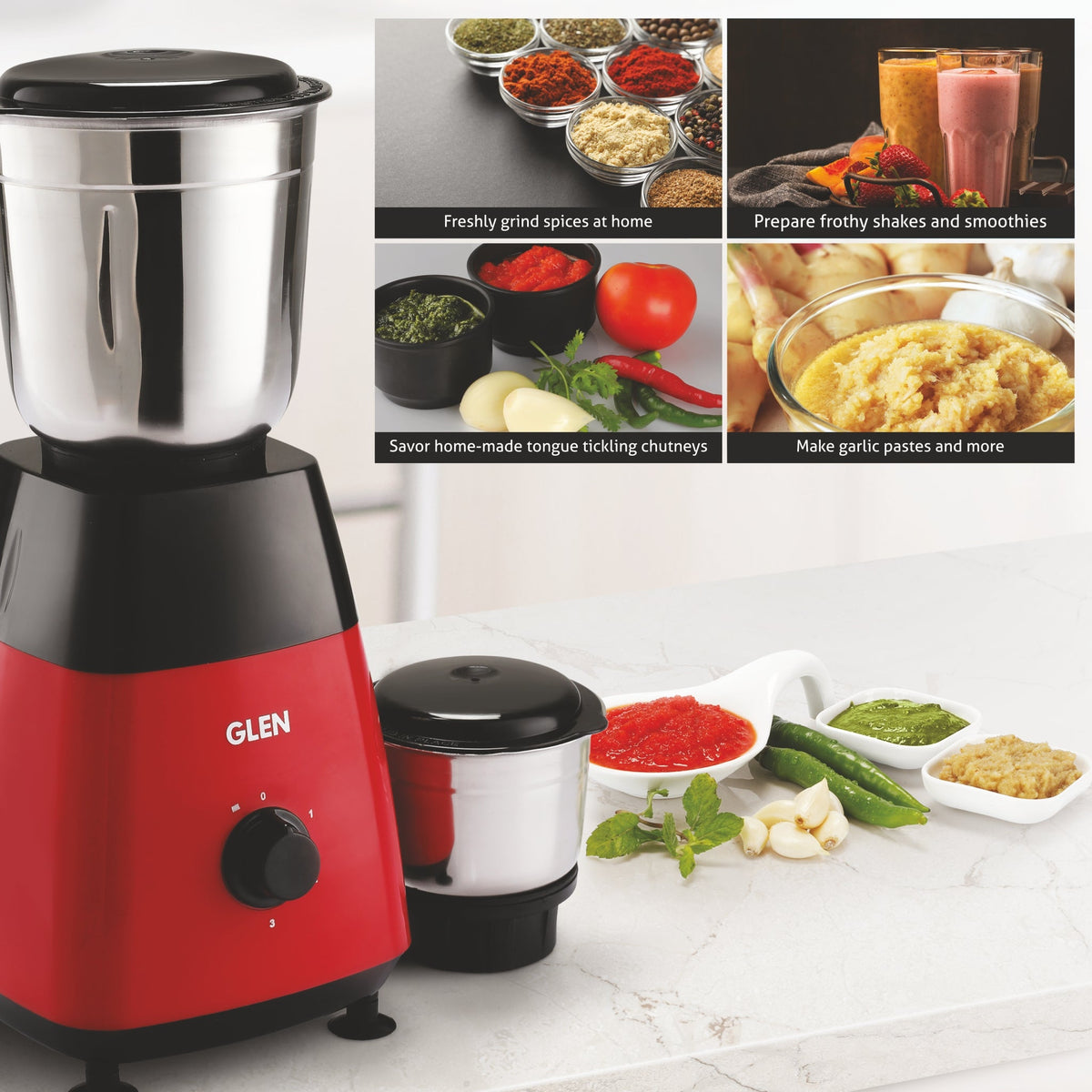 Glen 4023 500W Mixer Grinder with 2 Stainless Steel Jars