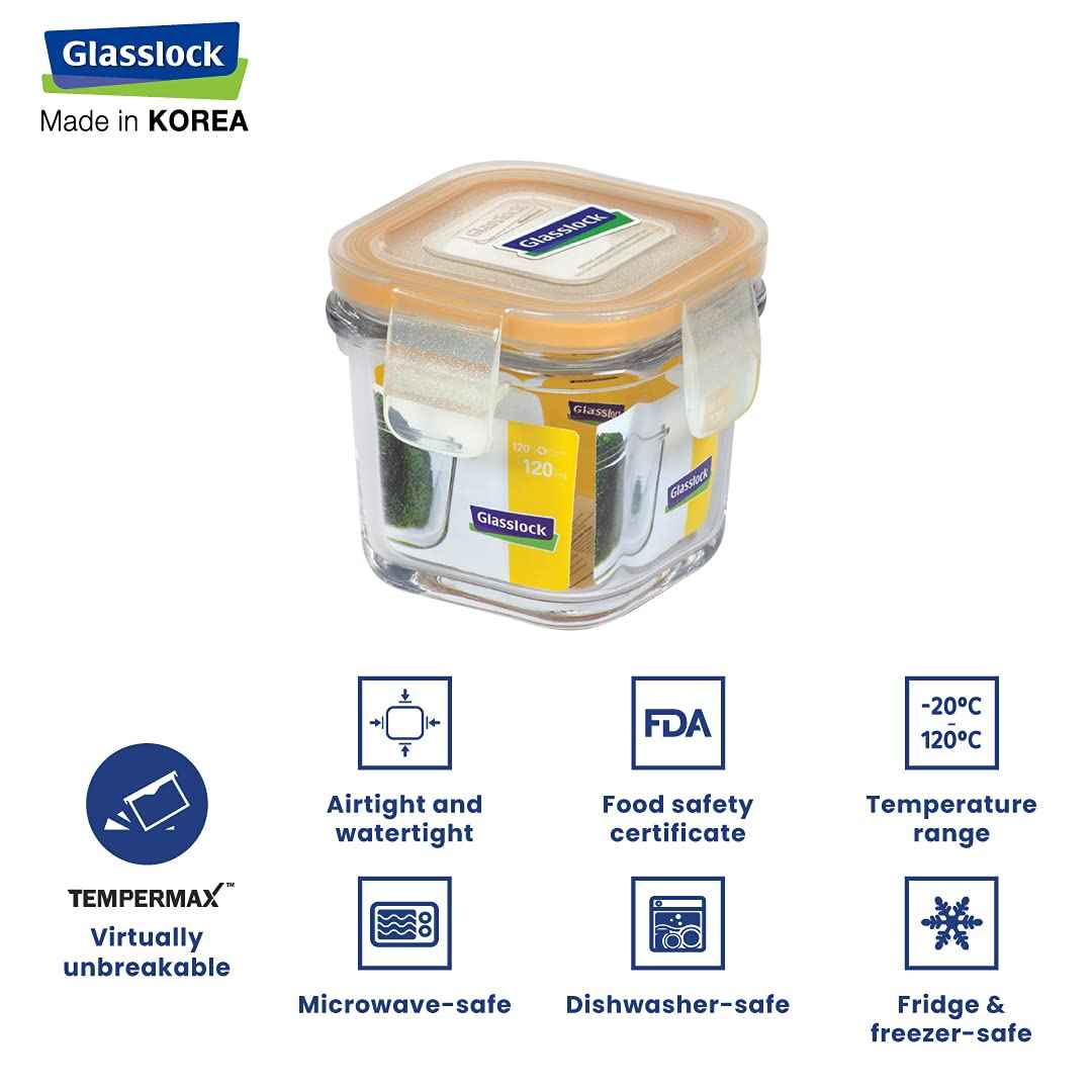 Glasslock Classic Square Glass Container (120 ml)