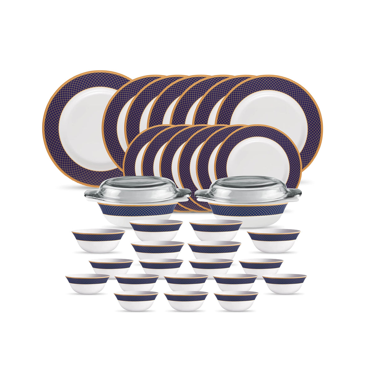La Opala Diva Sovrana Regent Blue Opalware Dinner Set (35 Pieces)