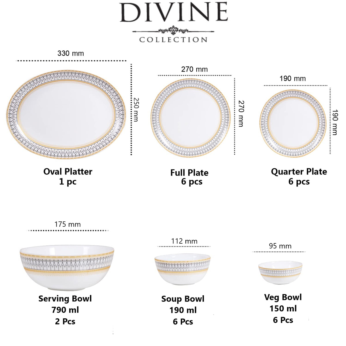 Cello Divine Elinor Opalware Dinner Set (27 Pieces)