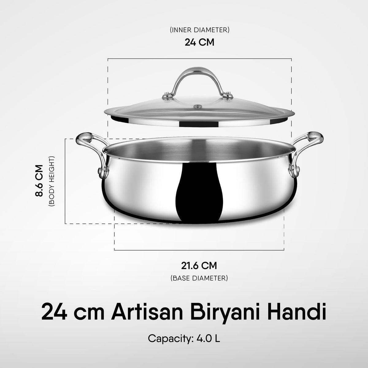 Stahl Artisan Triply Stainless Steel Biryani Handi with Dual Lid – 4L
