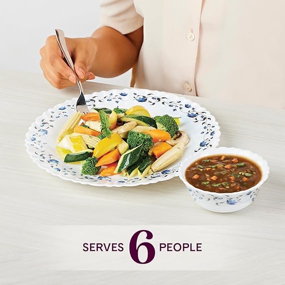 Larah by Borosil Helena Opalware Dinner Set – 35 Pieces