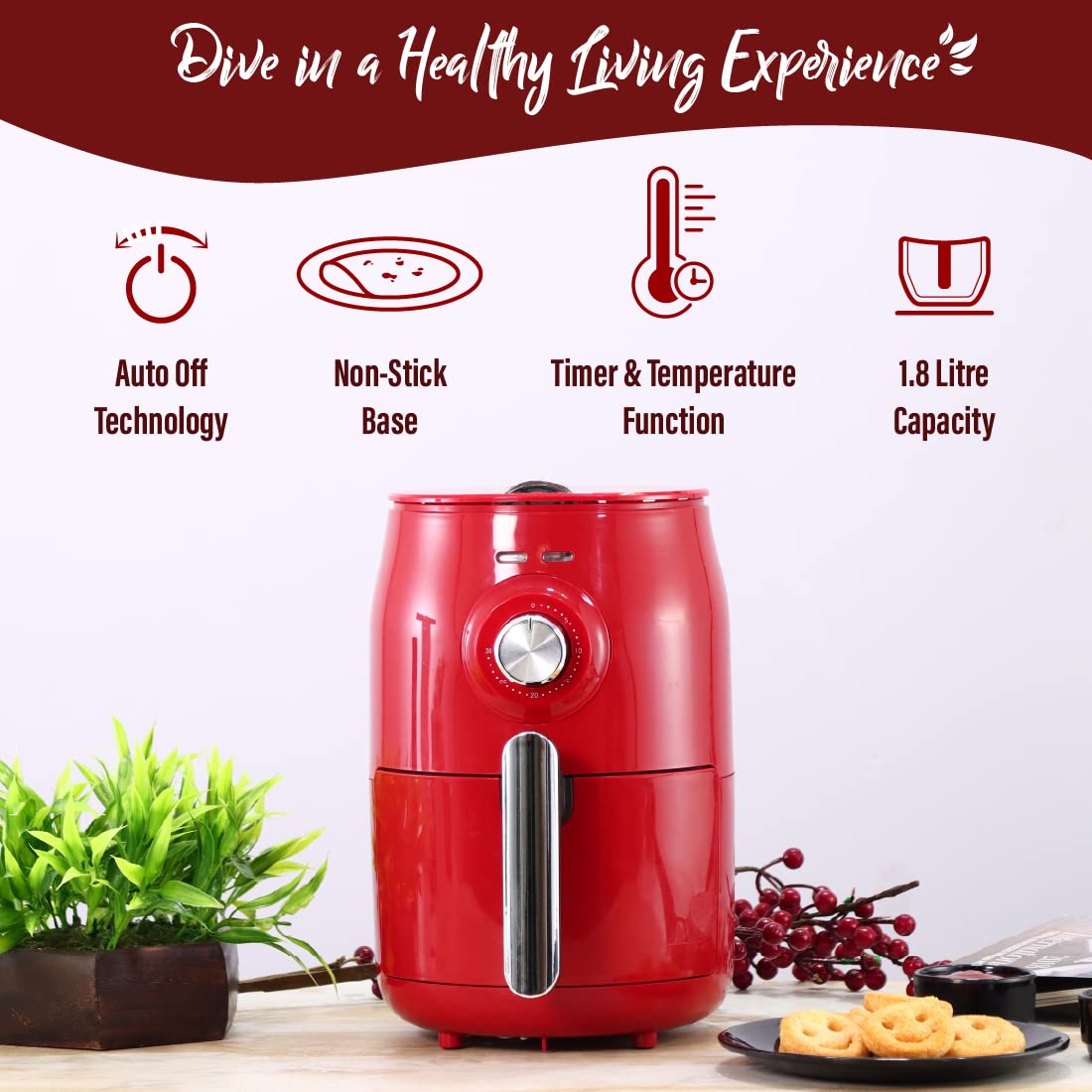 Wonderchef Crimson Edge Air Fryer, Red (1.8L) (1000W)