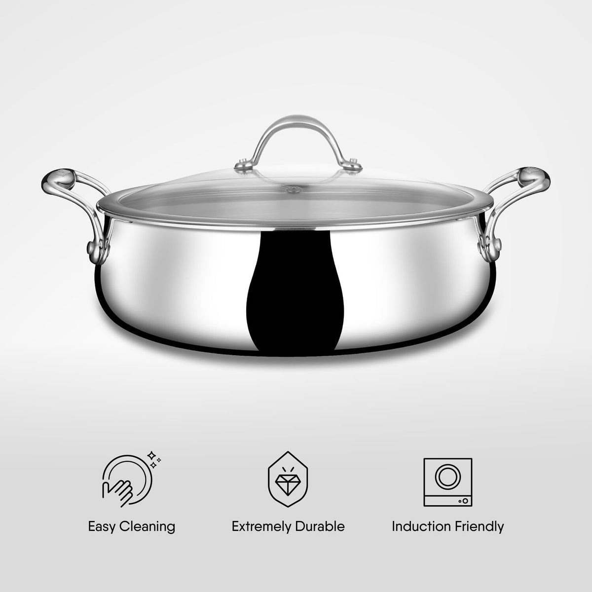 Stahl Artisan Triply Stainless Steel Biryani Handi with Dual Lid – 5.5L