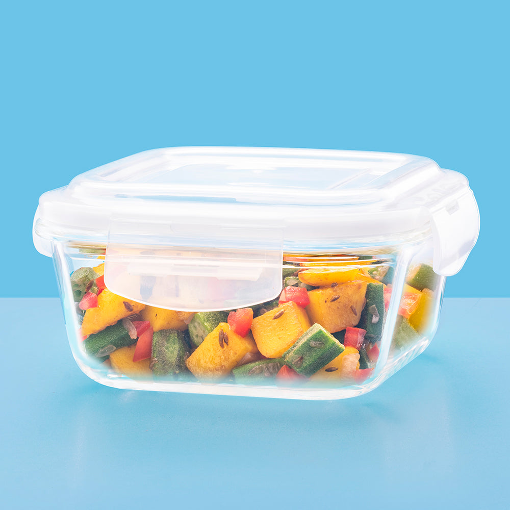 Borosil Klip N Store Square Glass Container (800 ml)