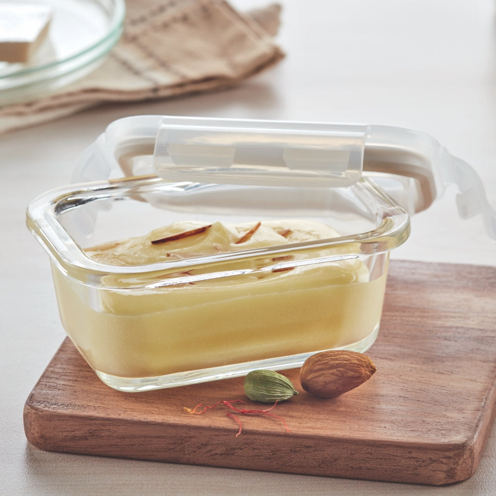 Borosil Klip N Store Rectangle Glass Container (120 ml)