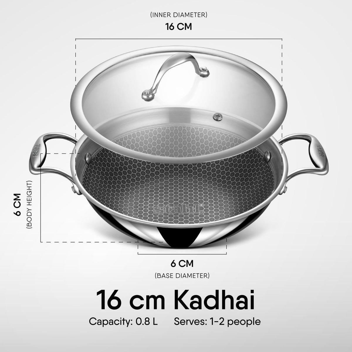 Stahl Artisan Hybrid Triply Non-Stick Small Kadai with Lid – 0.8L