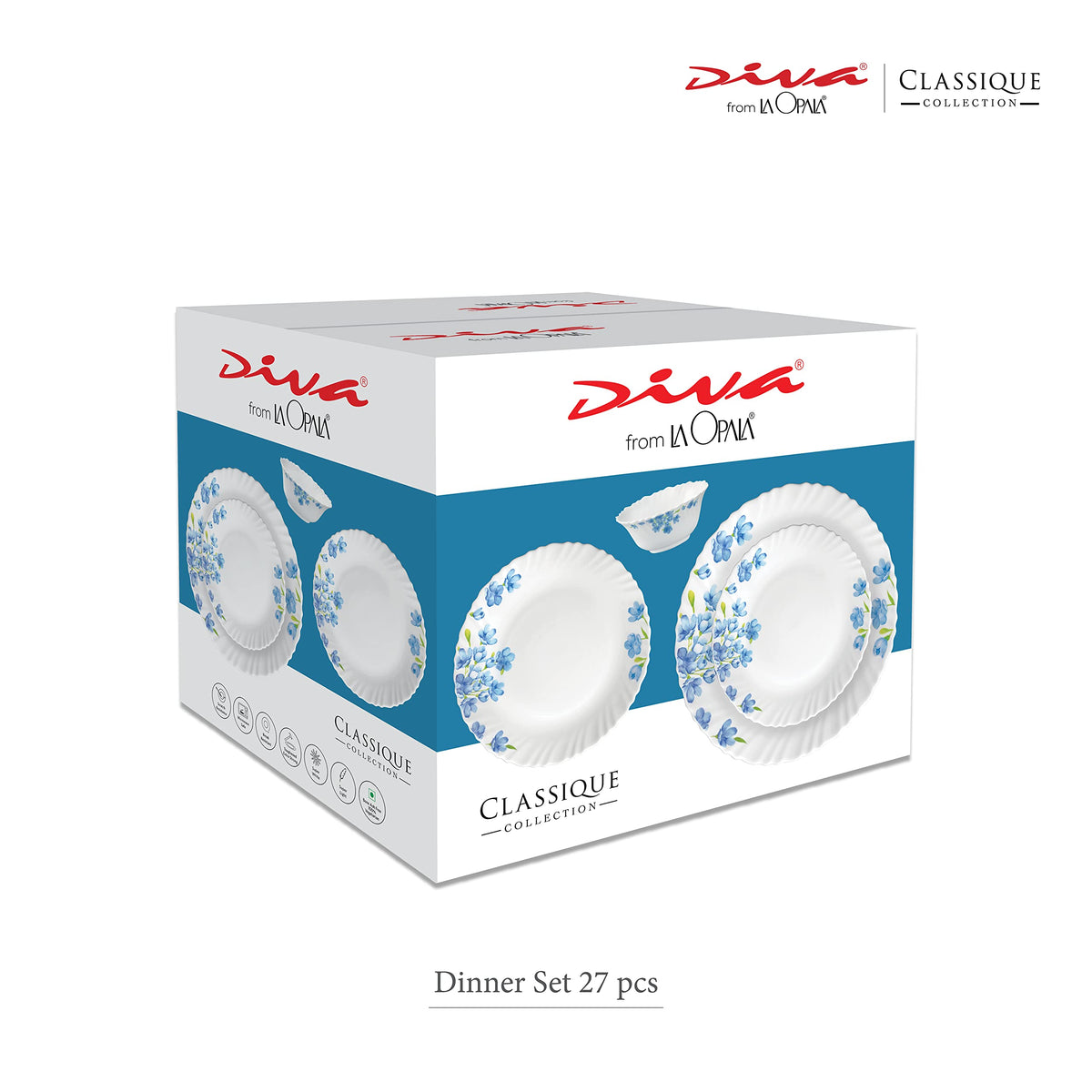 La Opala Diva Classique Misty Drops Opalware Dinner Set (27 Pieces)