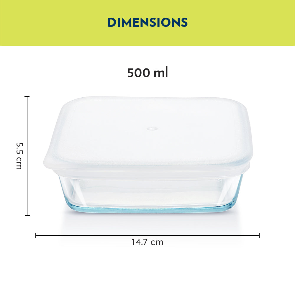 Borosil Square Dish with Plastic Lid (0.8 L)