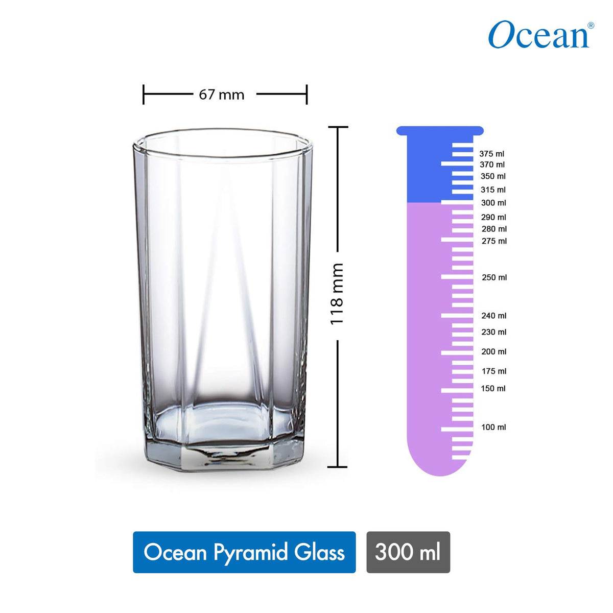 Ocean Pyramid Hi Ball Glass (300ml)