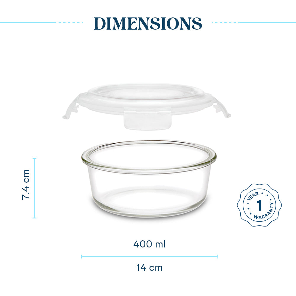 Borosil Klip N Store Round Glass Container (400 ml)