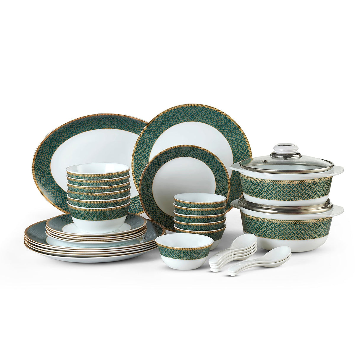 Cello Solitaire Emerald Opalware Dinner Set (35 Pieces)