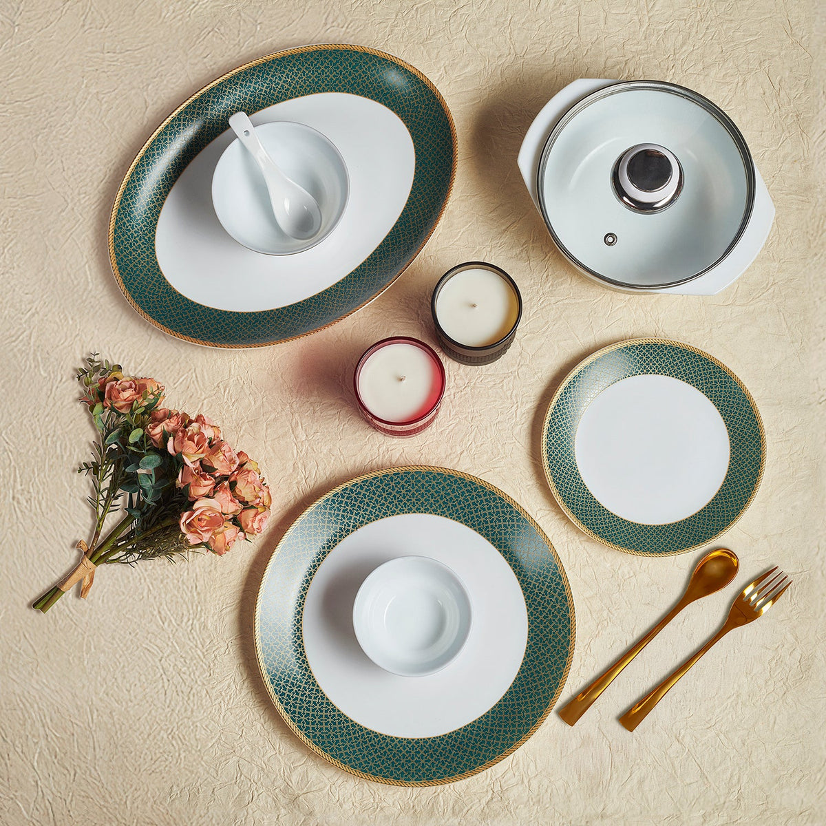 Cello Solitaire Emerald Opalware Dinner Set (35 Pieces)