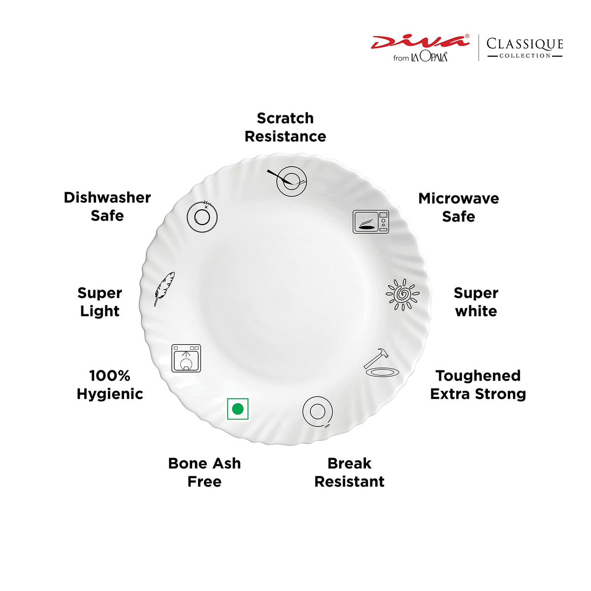 La Opala Diva Classique Mystrio Black Opalware Dinner Set (35 Pieces)
