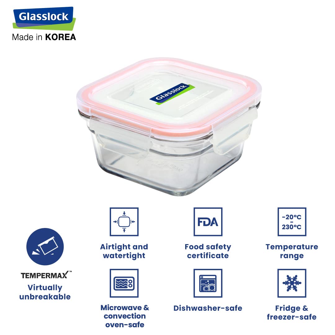 Glasslock Ring Taper Square Glass Container (400 ml)