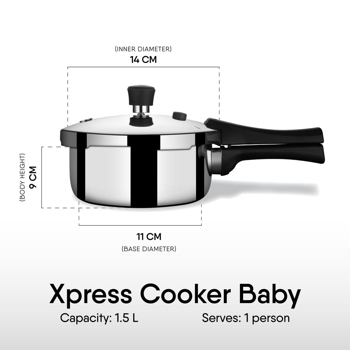 Stahl Xpress Pressure Cooker 1.5L Triply Stainless Steel Outer Lid Induction & Gas Compatible Premium Pressure Cooker