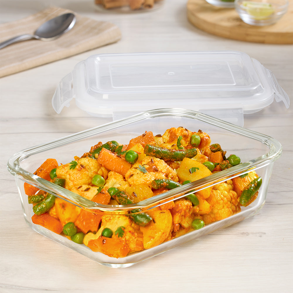Borosil Klip N Store Rectangle Glass Container (1040 ml)