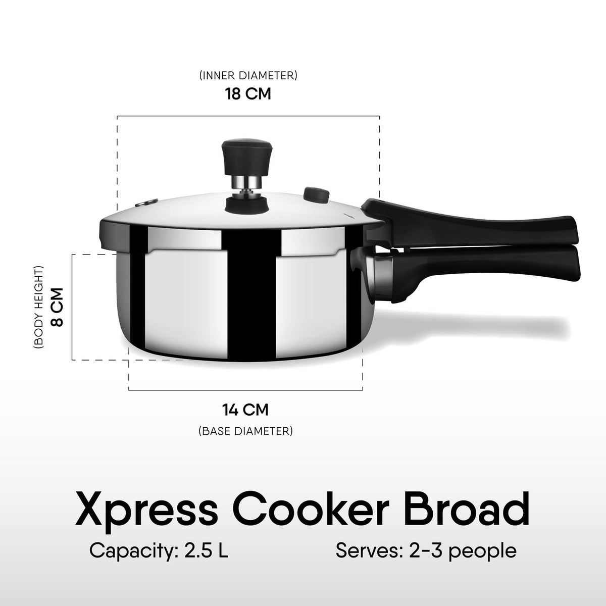 Stahl Xpress Triply Stainless Steel Pressure Cooker 2.5L Broad ISI Certified Induction & Gas Compatible