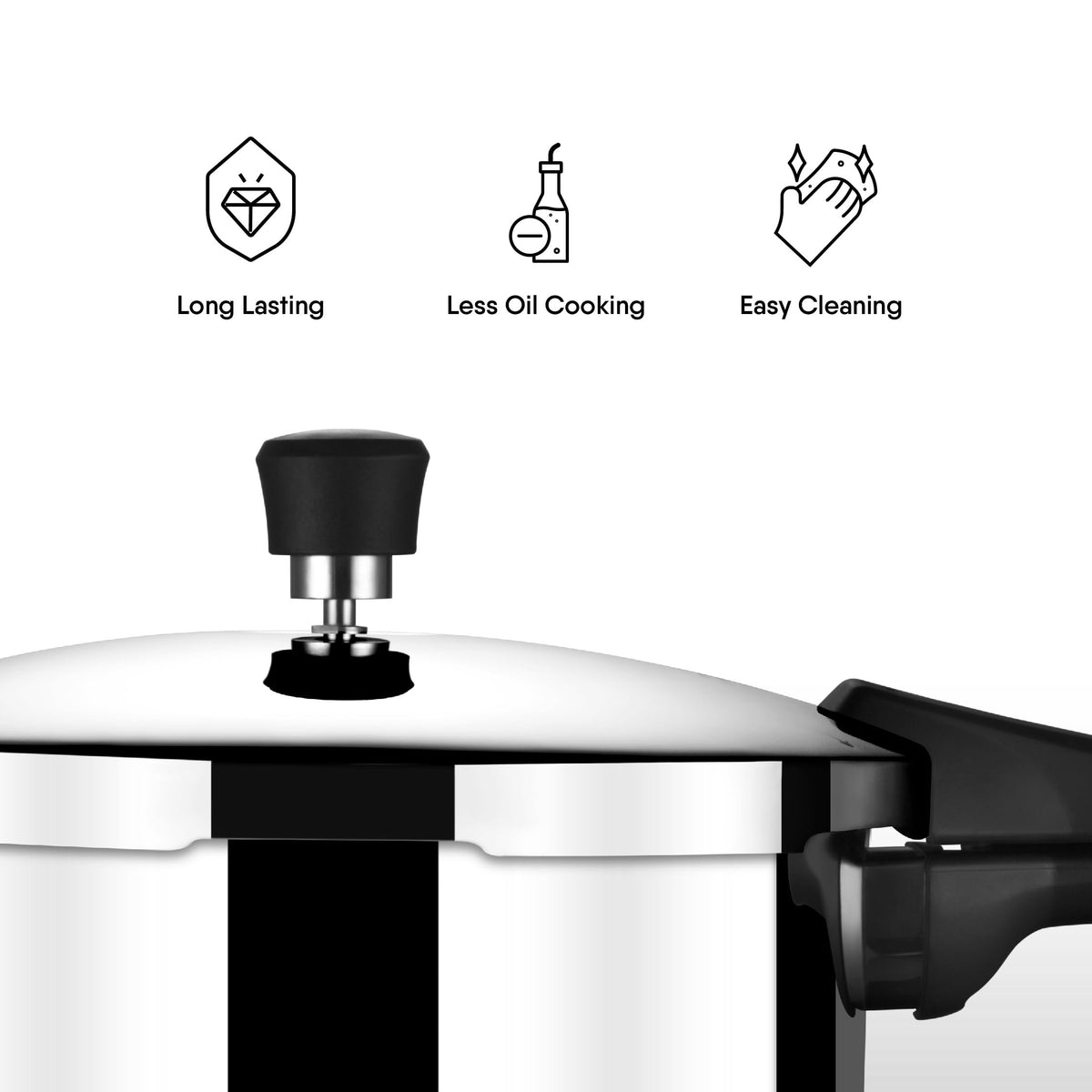 Stahl Triply Stainless Steel Versatil 3L Broad Pressure Cooker with Lid Induction & Gas Compatible Inner Lid Premium 3-Layer Stainless Steel Cooker