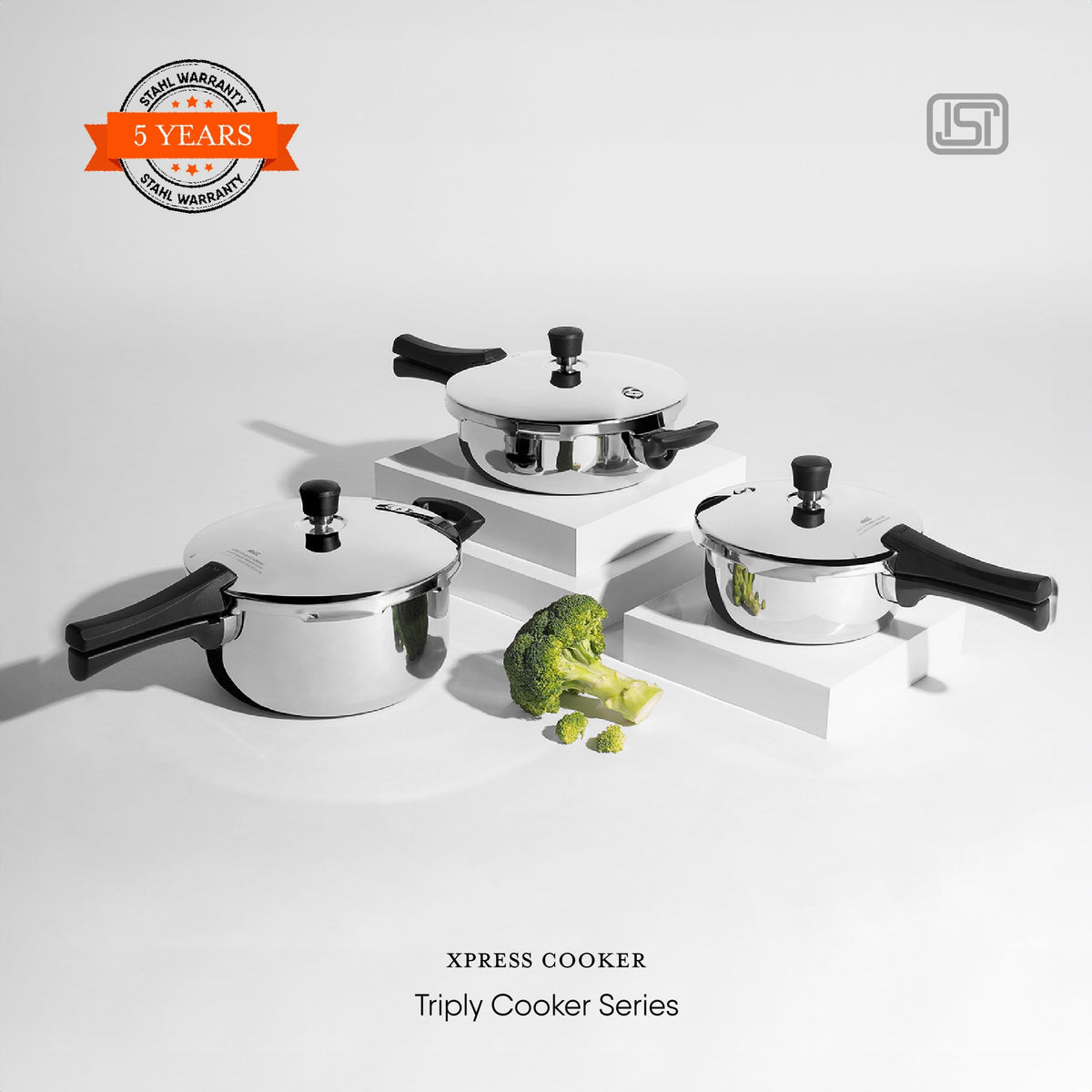 Stahl Triply Stainless Steel Versatil 3L Broad Pressure Cooker with Lid Induction & Gas Compatible Inner Lid Premium 3-Layer Stainless Steel Cooker