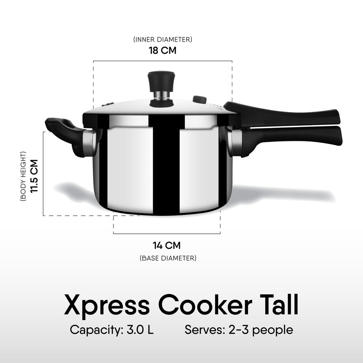 Stahl Xpress Triply Stainless Steel Pressure Cooker 3L Tall ISI Certified Induction & Gas Compatible