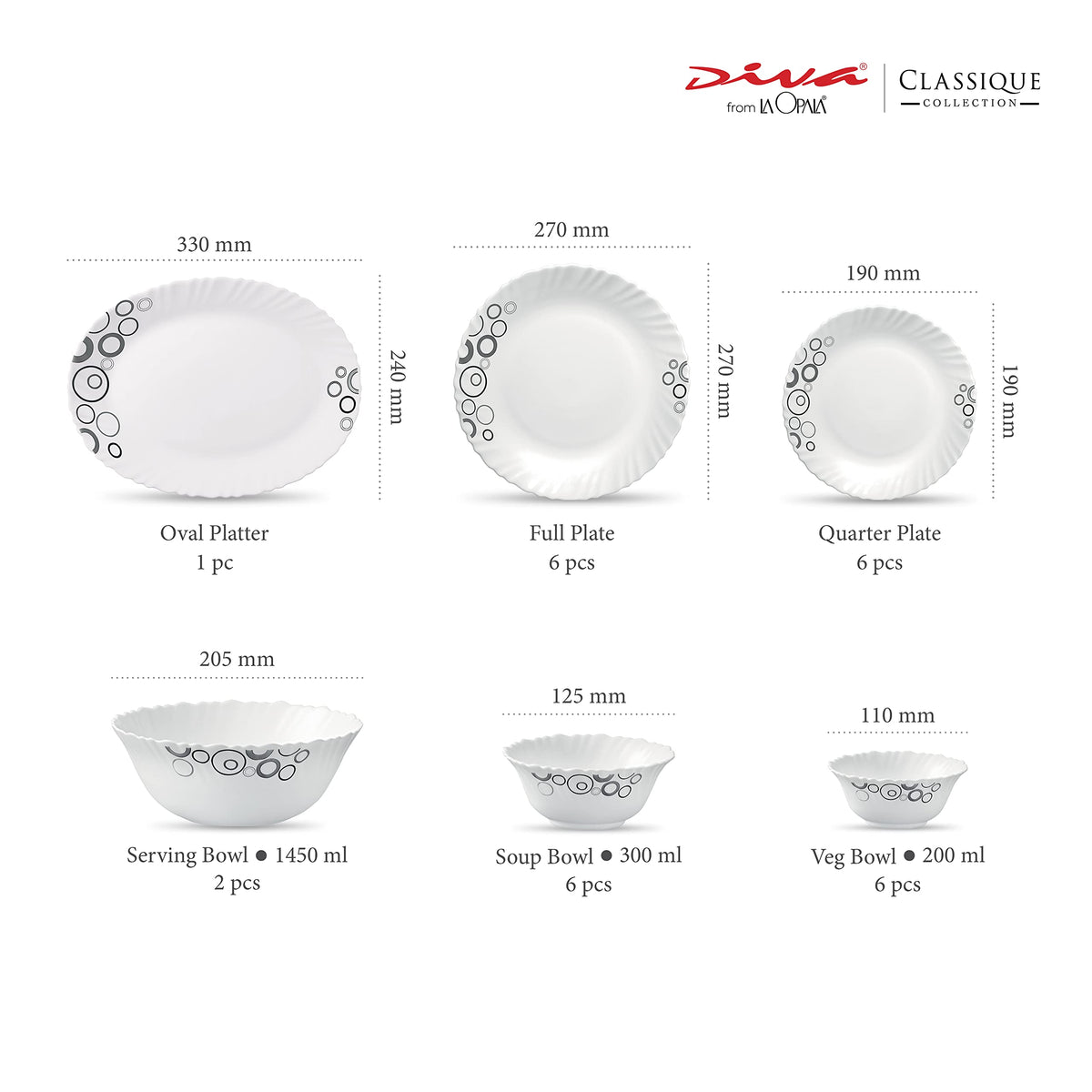 La Opala Diva Classique Misty Drops Opalware Dinner Set (27 Pieces)