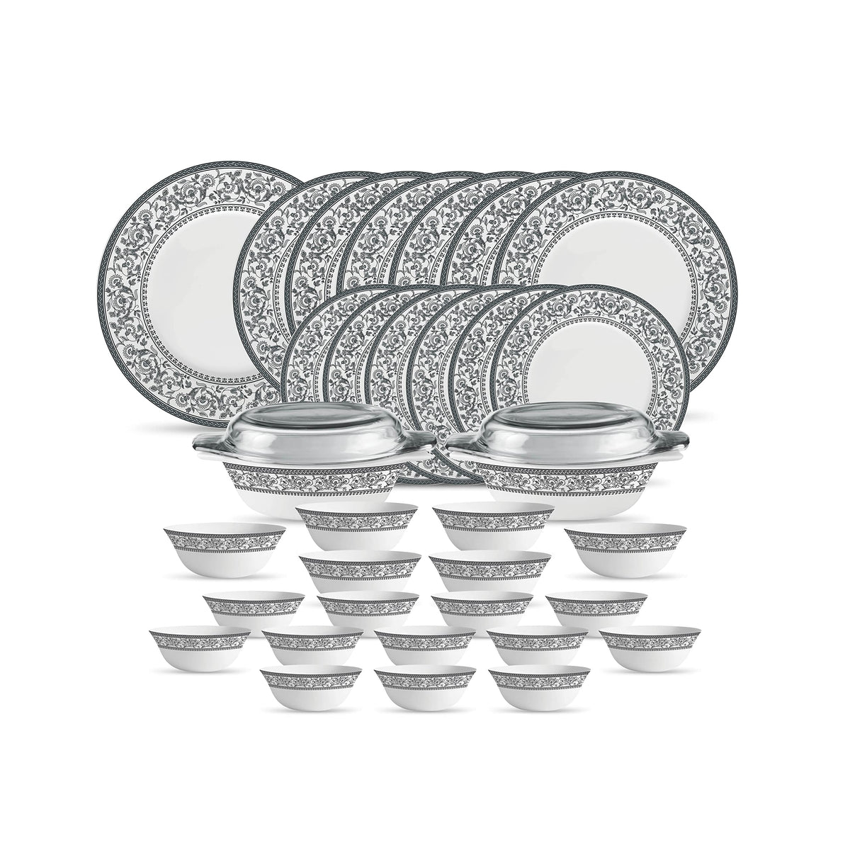 La Opala Diva Sovrana Persian Grey Opalware Dinner Set (35 Pieces)