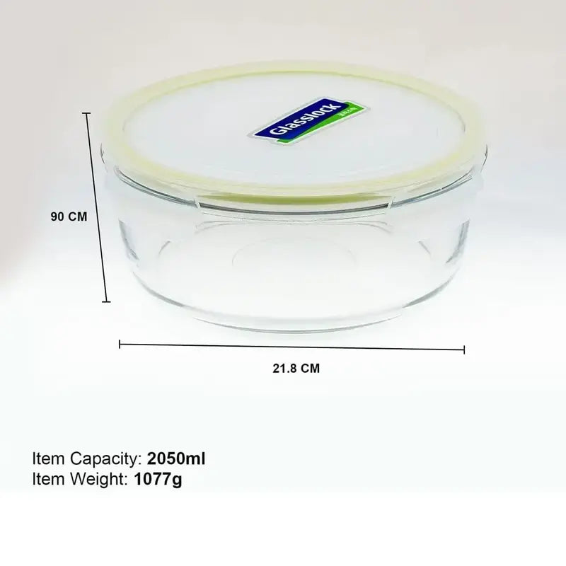 Glasslock Classic Round Glass Container (2050 ml)