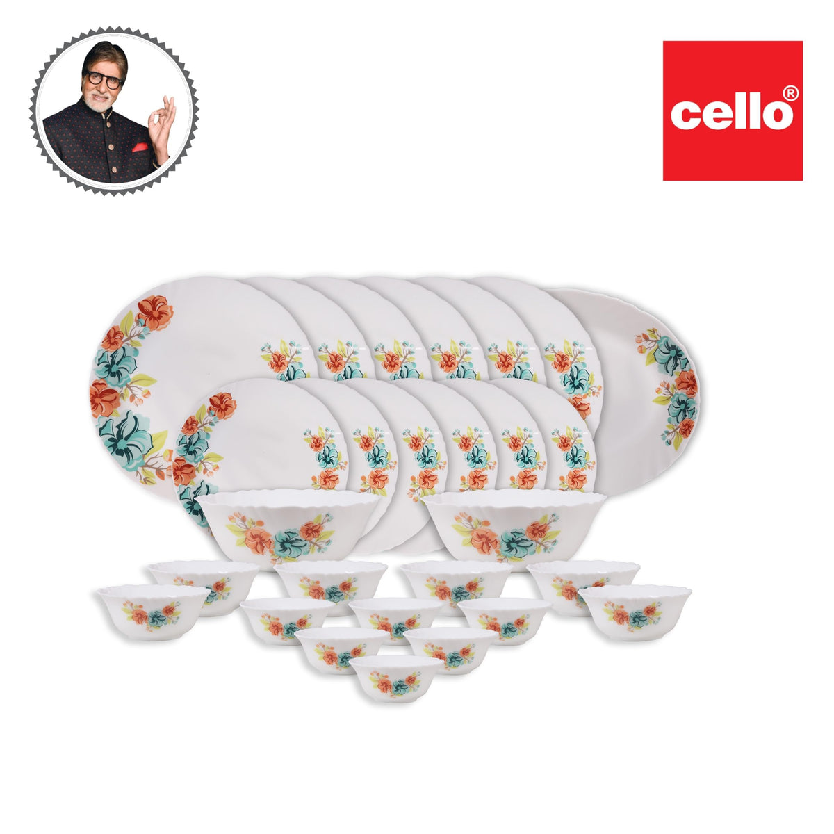 Cello Imperial Meadow Opalware Dinner Set (27 Pieces)
