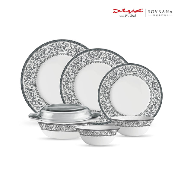 La Opala Diva Sovrana Persian Grey Opalware Dinner Set (35 Pieces)