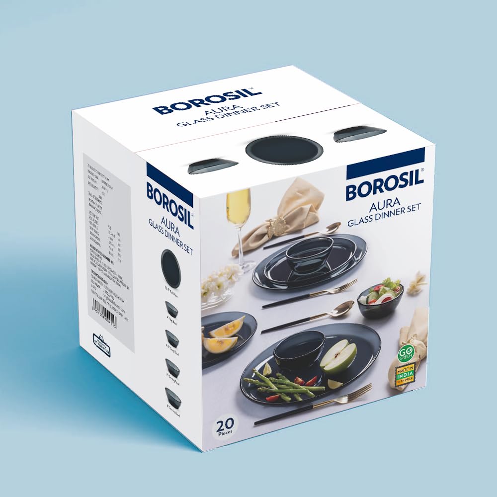 Borosil Aura Ion Glass Dinner Set (20 Pieces)