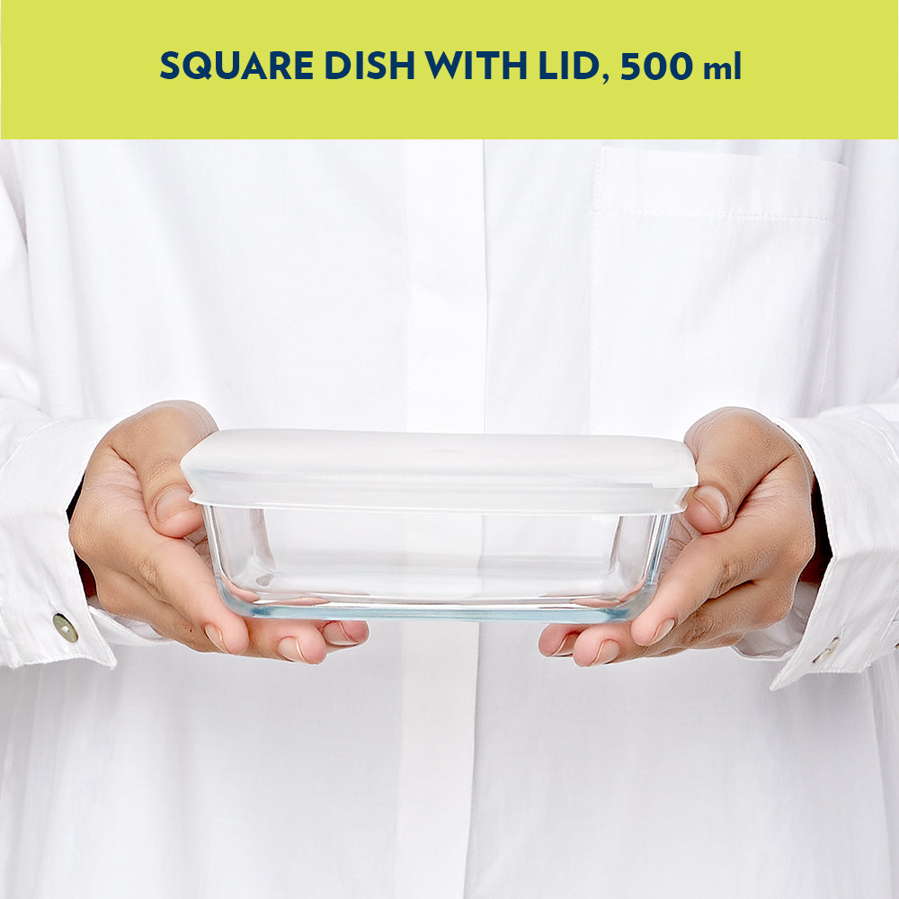 Borosil Square Dish with Plastic Lid (0.8 L)