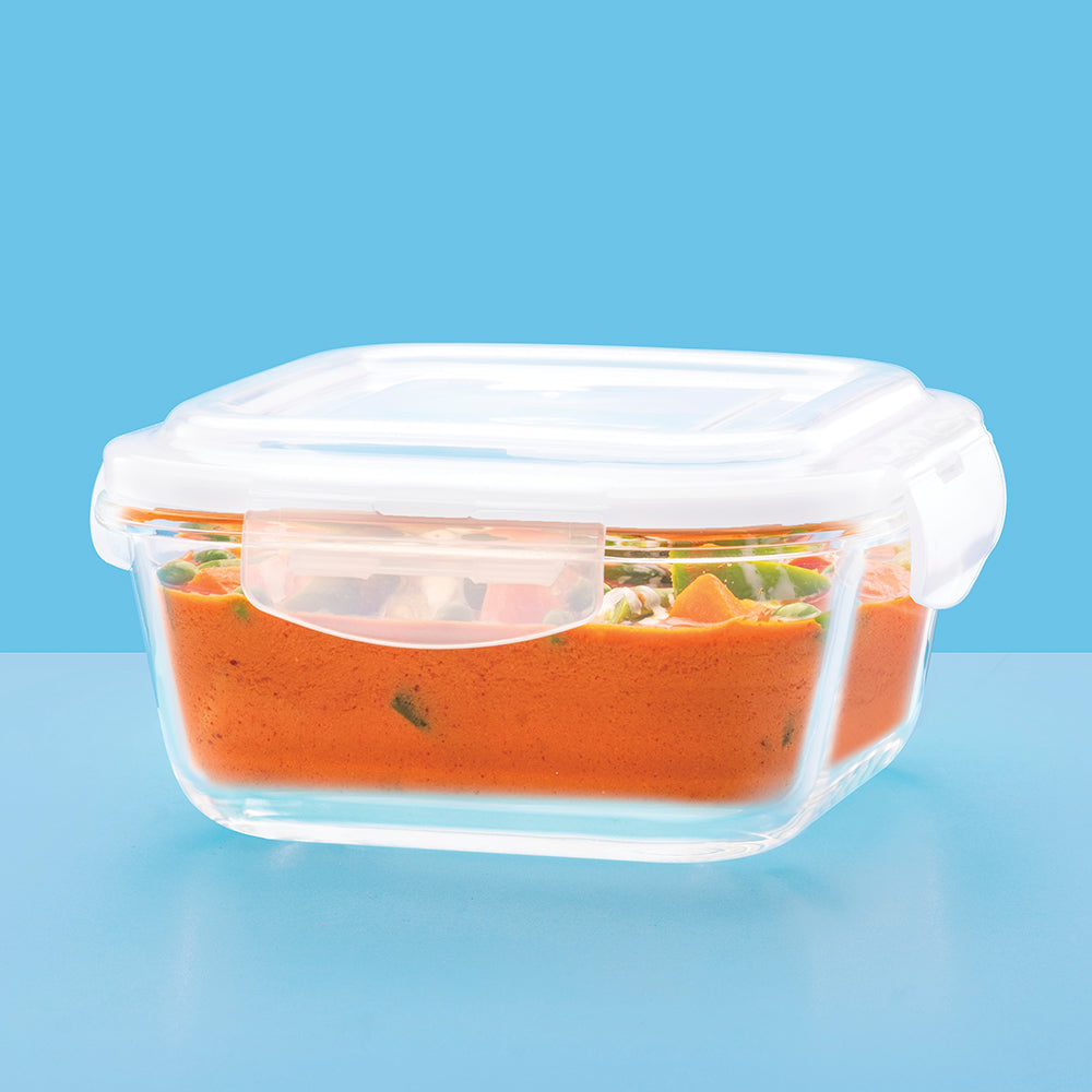 Borosil Klip N Store Square Glass Container (520 ml)