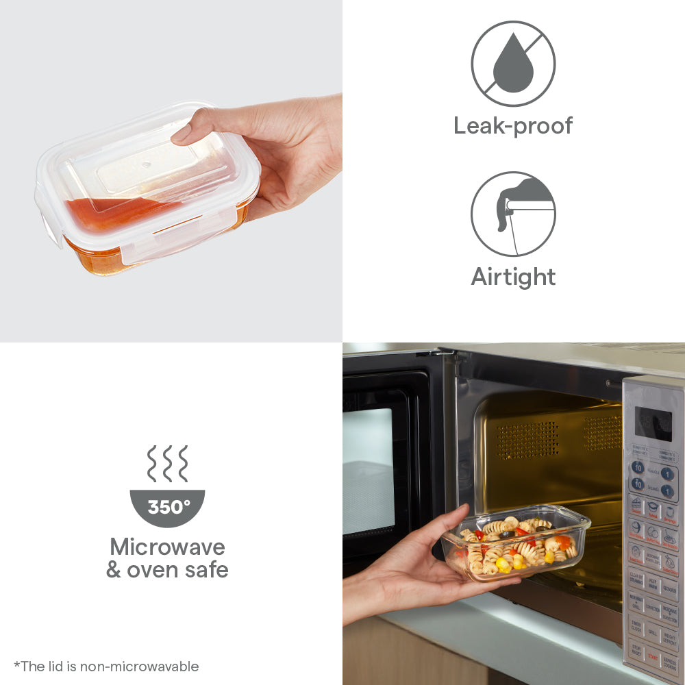 Borosil Klip N Store Rectangle Glass Container (370 ml)