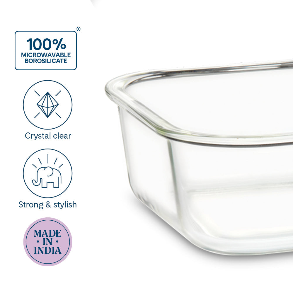 Borosil Klip N Store Square Glass Container (800 ml)