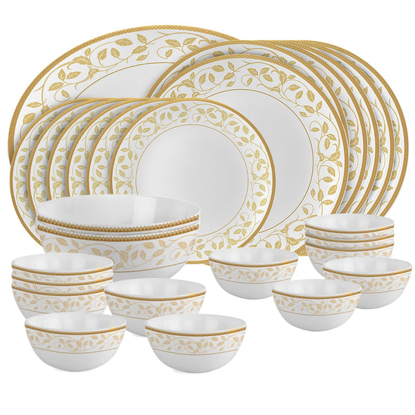 Cello Divine Amber Gold Opalware Dinner Set (27 Pieces)