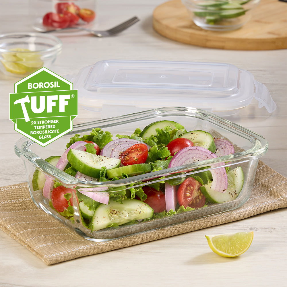 Borosil Klip N Store Rectangle Glass Container (640 ml)