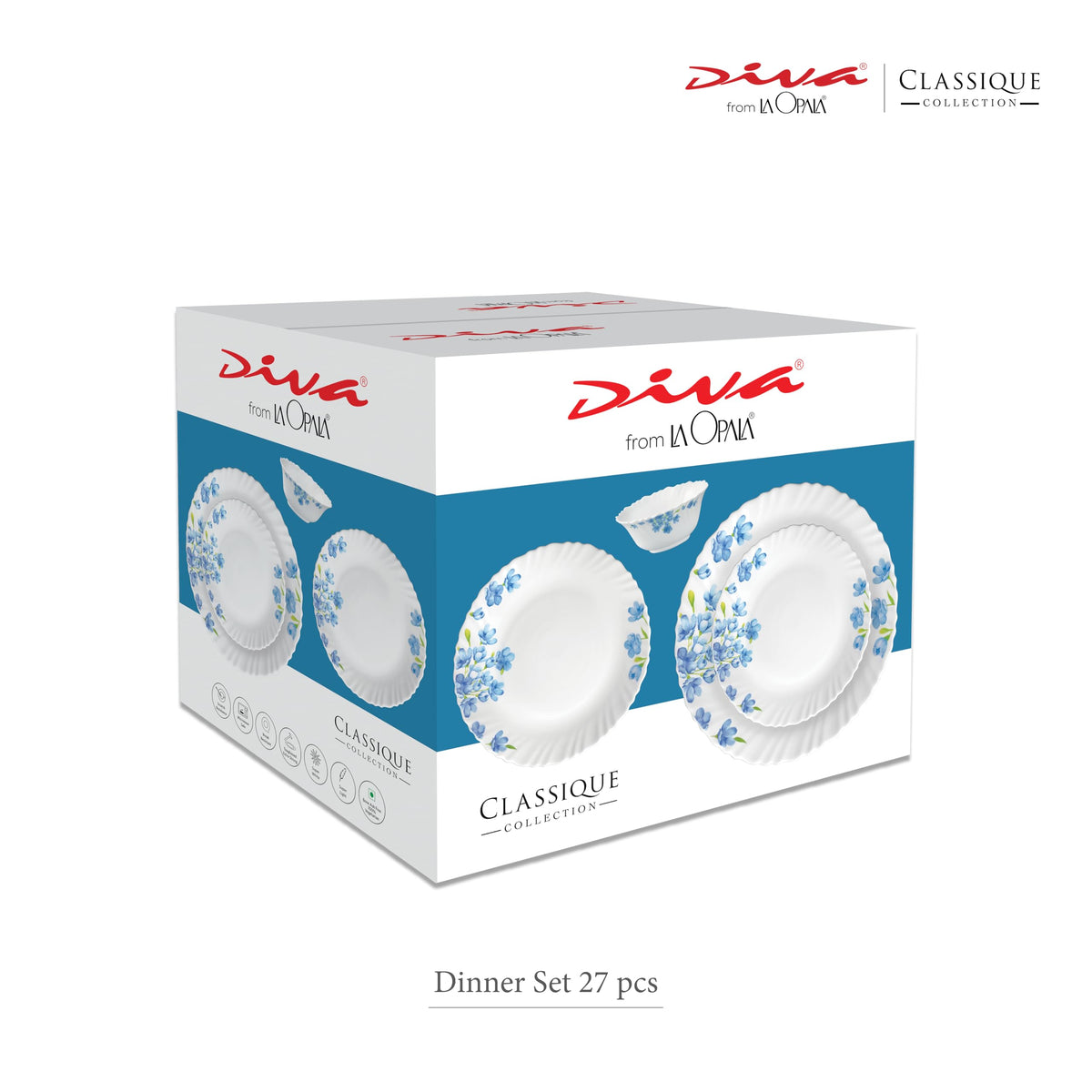 La Opala Diva Classique Fluted Green Opalware Dinner Set (27 Pieces)