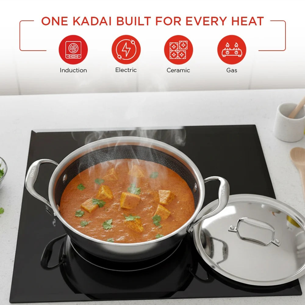 Vinod Platinum SAS Pro Extra Deep Kadai with Lid (3.2 L)