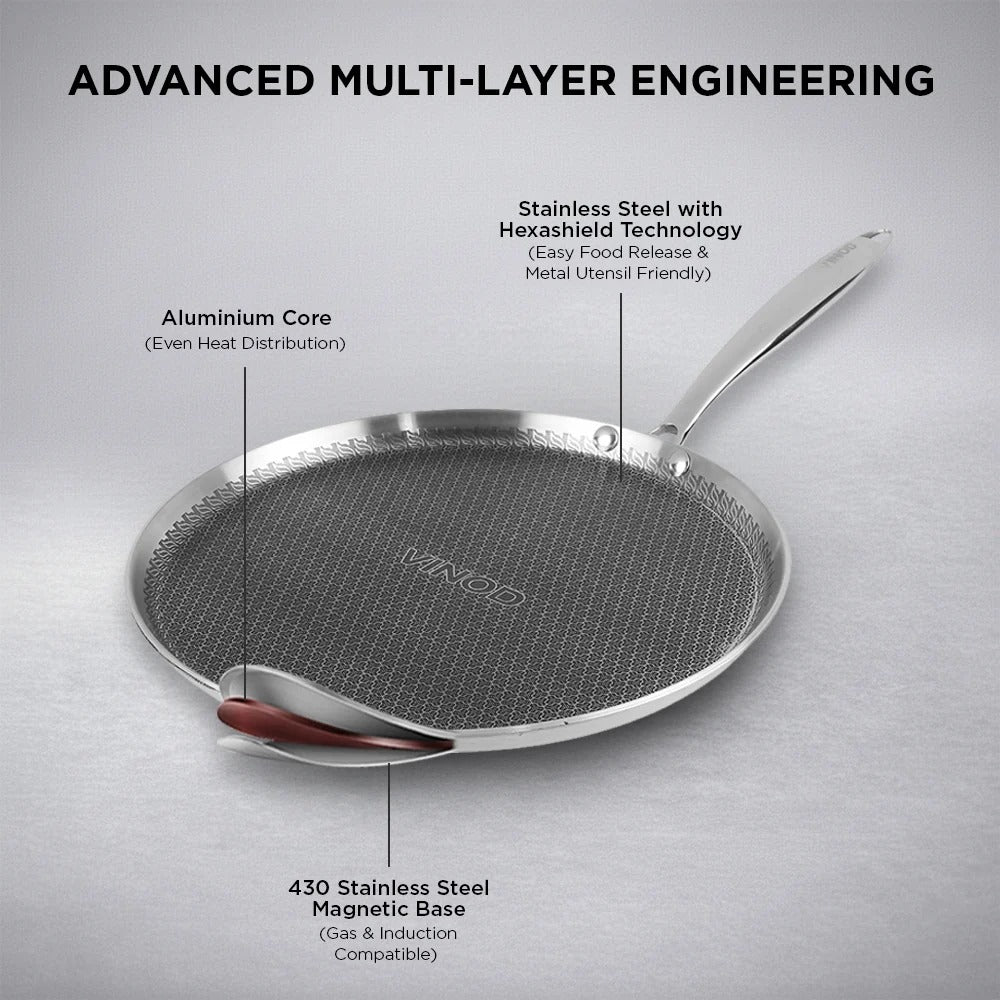 Vinod Platinum Triply Stainless Steel SAS Pro Dosa Tawa (28 cm)