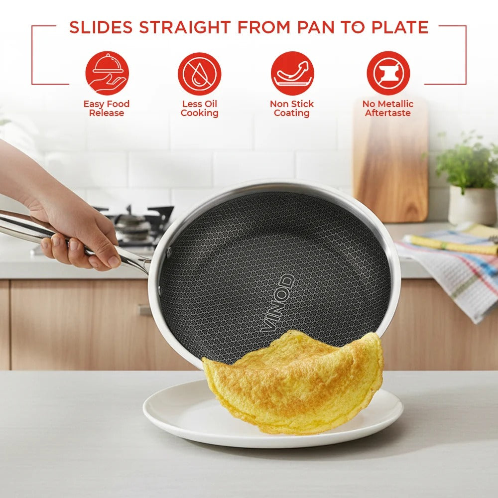 Vinod Platinum Triply Stainless Steel SAS Pro FryPan (22 cm)