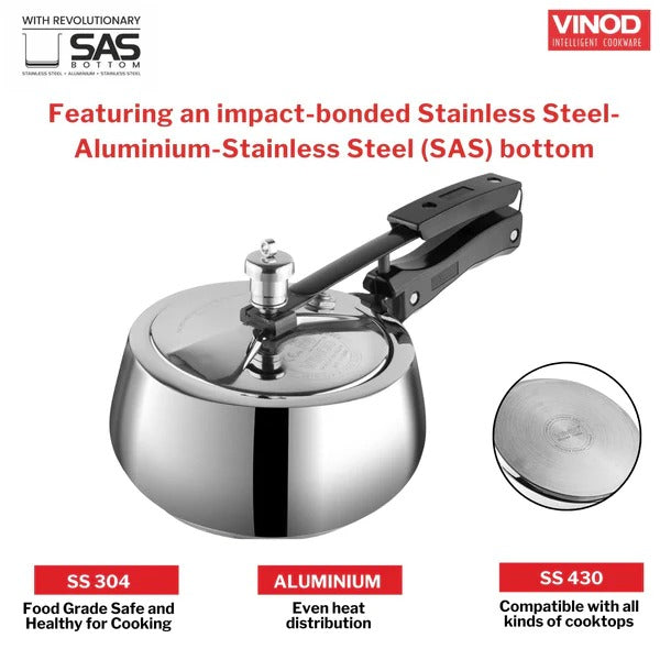 Vinod Europa Stainless Steel Handi Shape Inner Lid Pressure Cooker, Induction Friendly (5 L)