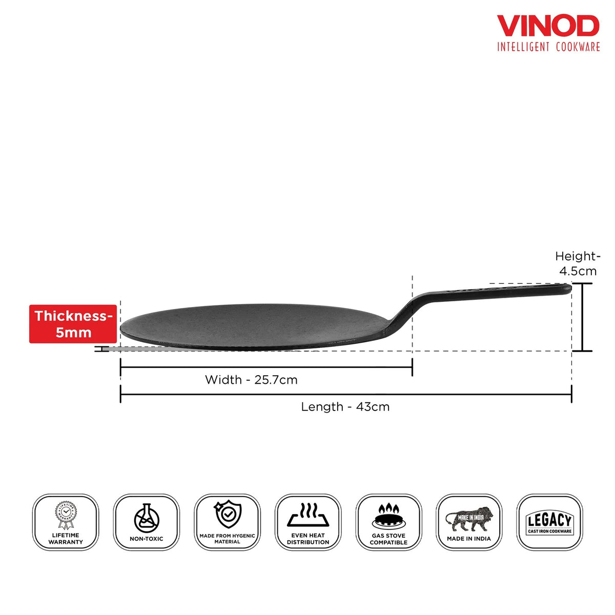 Vinod Legacy Pre-Seasoned Cast Iron Roti Tawa (26 cm)