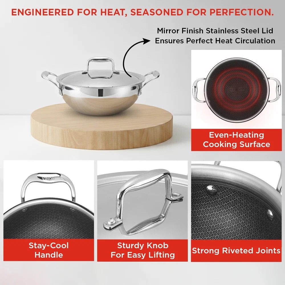 Vinod Platinum SAS Pro Extra Deep Kadai with Lid (3.7 L)
