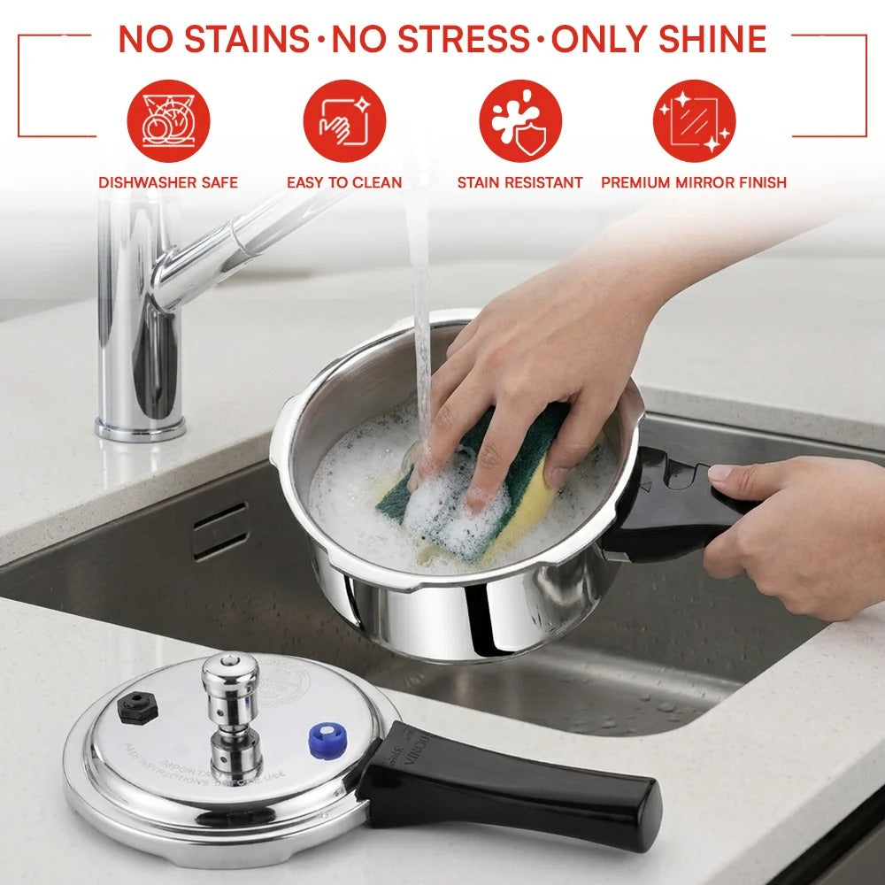 Vinod Platinum Triply Stainless Steel Pressure Cooker, Outer Lid, Induction Friendly (1.5 L)