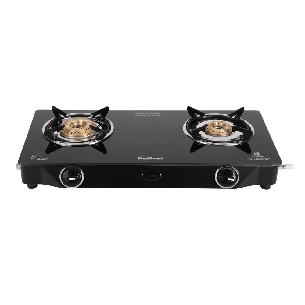 Sunflame GT Jumbo Glass Top Gas Stove (2 Burner, Manual Ignition)