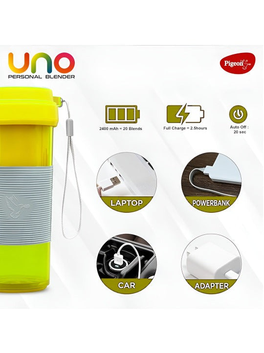 Pigeon Uno Portable Blender Juicer Mixer Grinder (Green, 330ml)