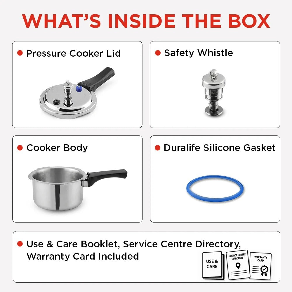 Vinod Platinum Triply Stainless Steel Pressure Cooker, Outer Lid, Induction Friendly (1 L)