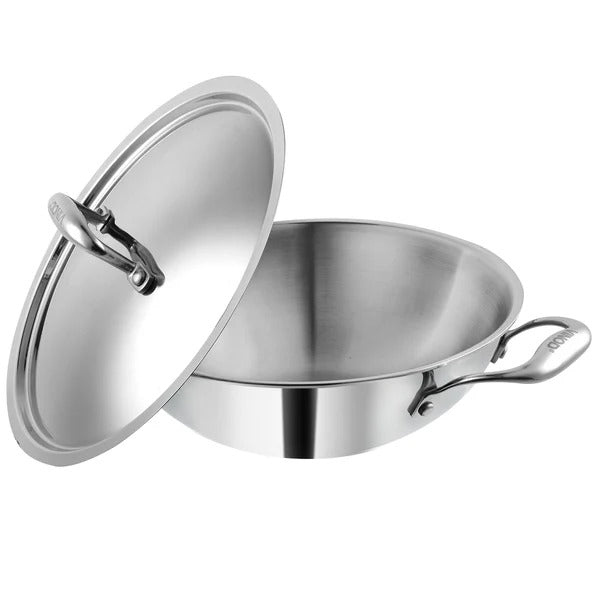Vinod Platinum Triply Stainless Steel Kadai with Lid, Induction Friendly (5.5 L)
